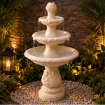 3-Tier Round Water Fountain - Classic Beige Outdoor Cascading Fountain