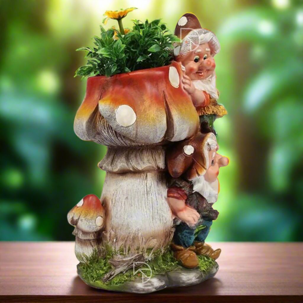 2 Gnome on Mushroom Planter