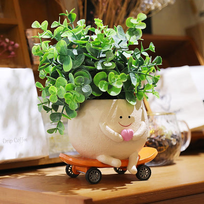 Smiley Face Skateboard Planter Unique Gifts for Succulent Plant Lover on Mother's Day Birthday Christmas