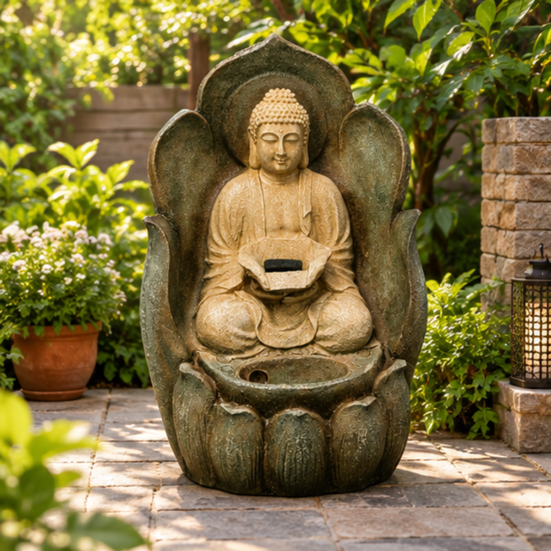 Buddha Water Fountain Statue — Meditating Buddha in Lotus Hand for Home & Garden