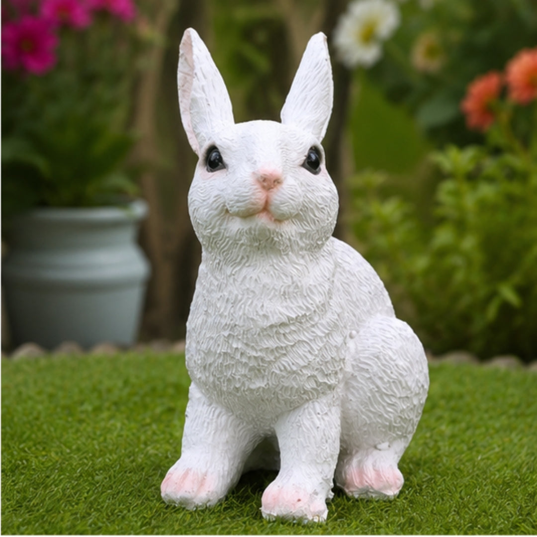 White Rabbit Garden Statue — Resin Bunny Figurine for Lawn & Outdoor Decor