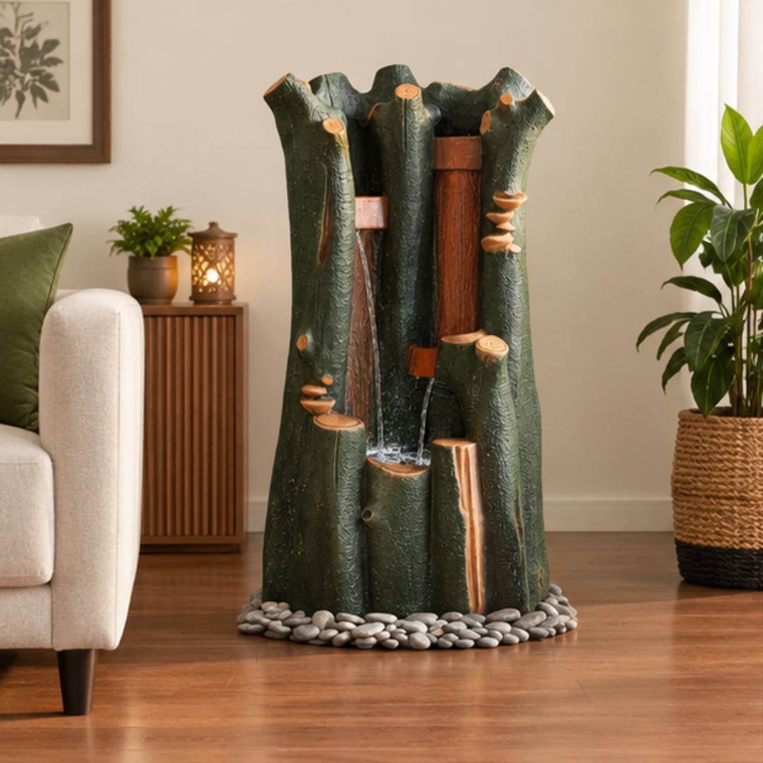 Bamboo Water Fountain with LED - Cascading Outdoor Bamboo Fountain