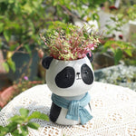 Joyful Panda Bust Planter – Smiling Panda with Gray-Blue Scarf