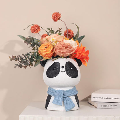 Joyful Panda Bust Planter – Smiling Panda with Gray-Blue Scarf
