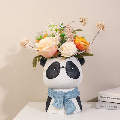 Joyful Panda Bust Planter – Smiling Panda with Gray-Blue Scarf