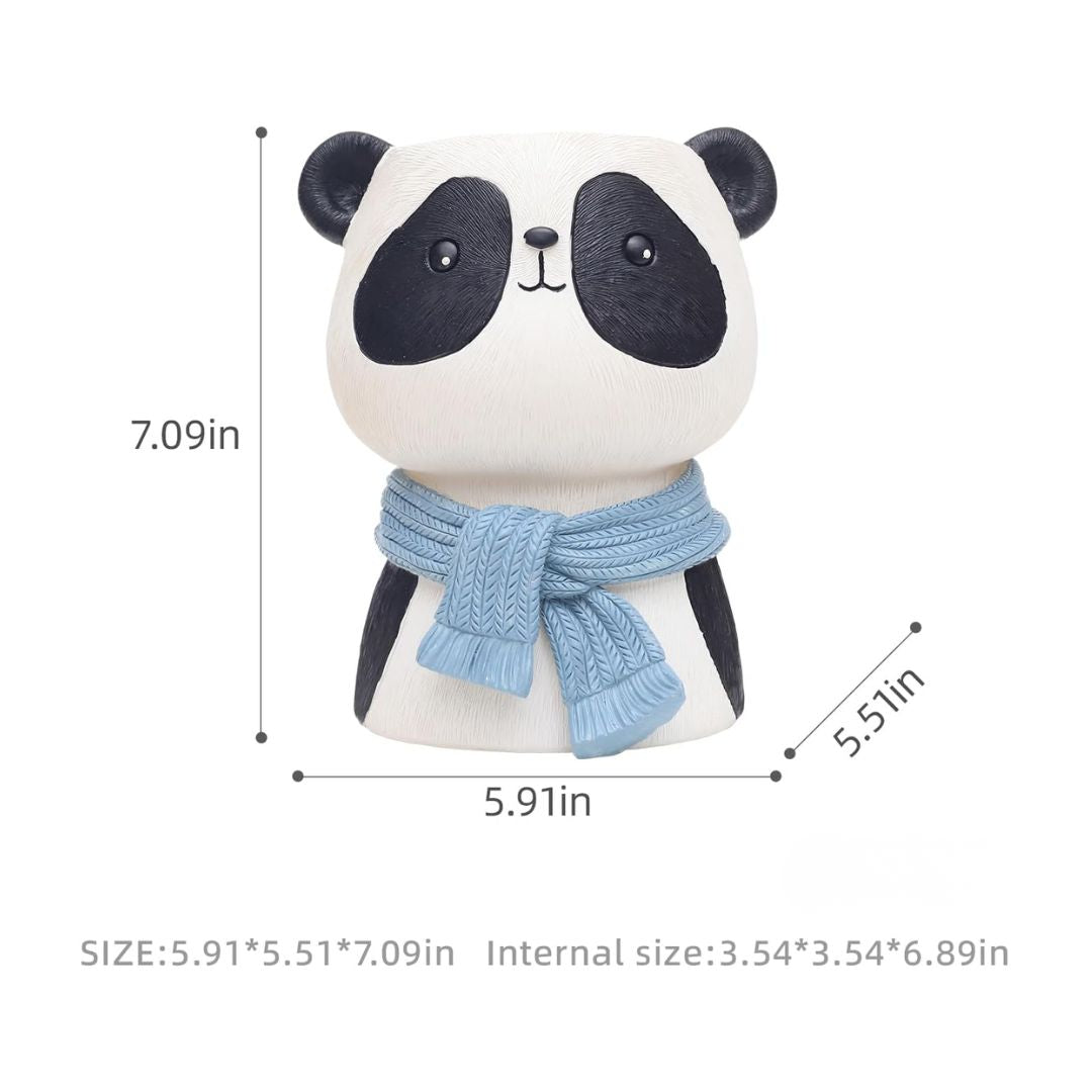 Joyful Panda Bust Planter – Smiling Panda with Gray-Blue Scarf