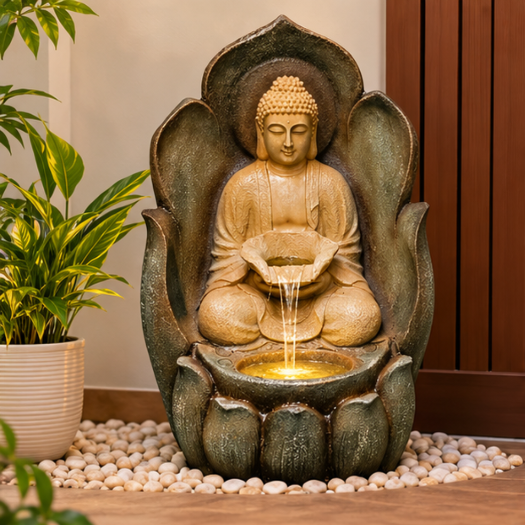 Buddha Water Fountain Statue — Meditating Buddha in Lotus Hand for Home & Garden