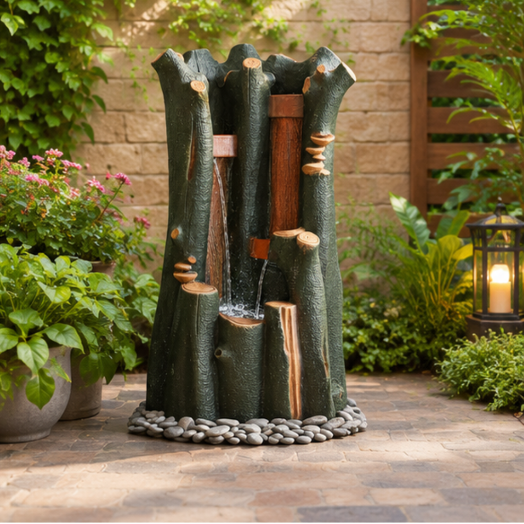 Bamboo Water Fountain with LED - Cascading Outdoor Bamboo Fountain