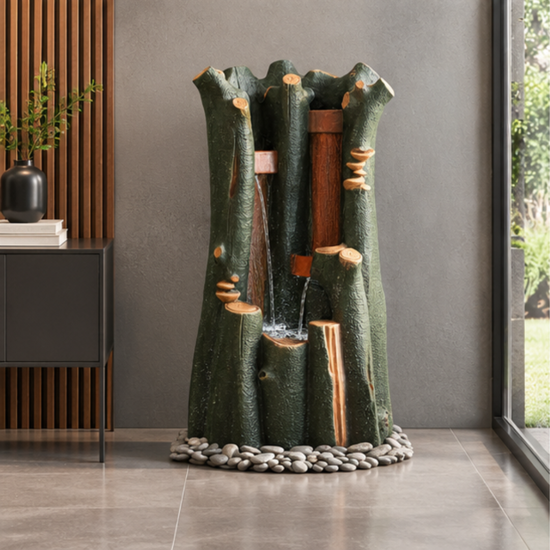 Bamboo Water Fountain with LED - Cascading Outdoor Bamboo Fountain