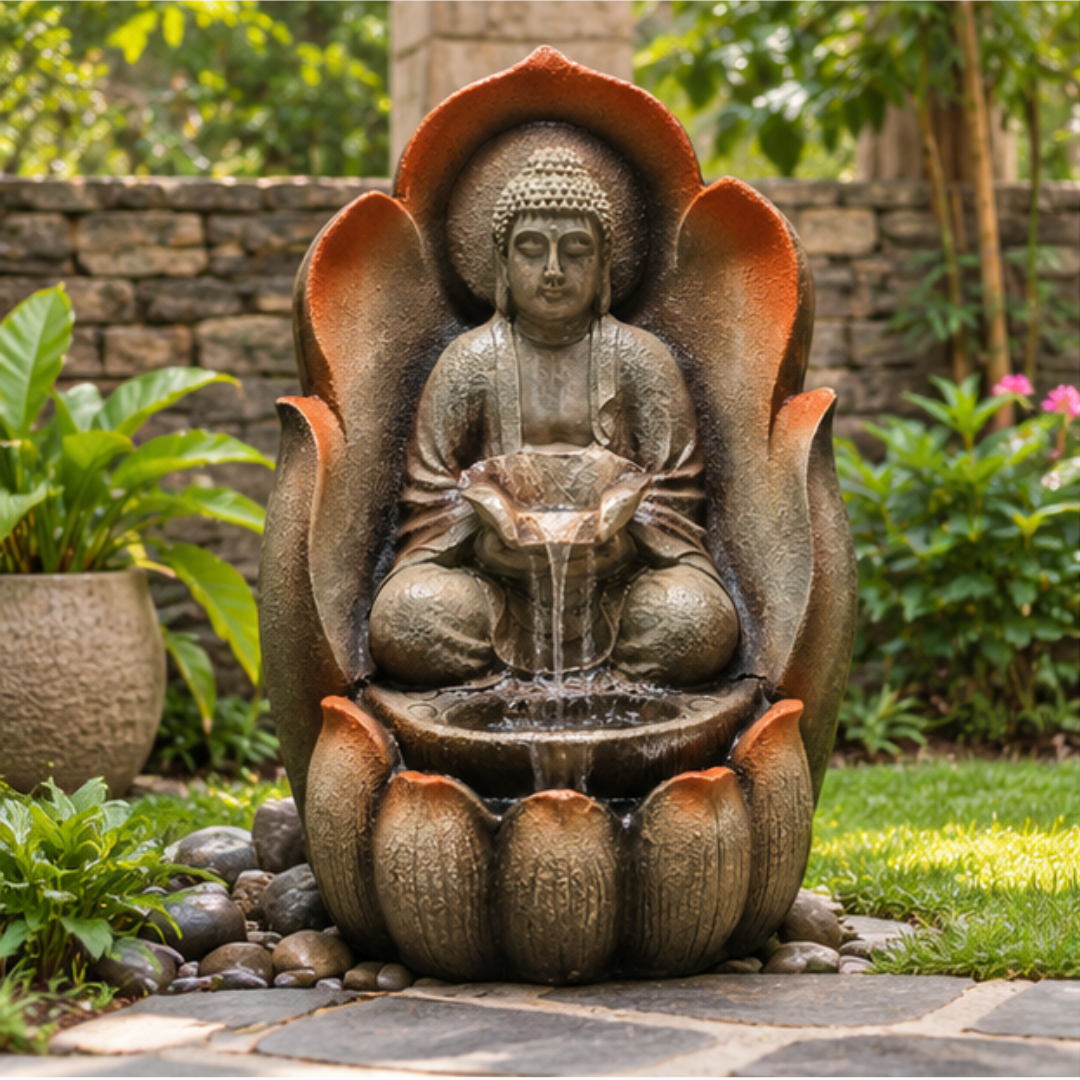 Buddha Water Fountain Statue — Meditating Buddha in Lotus Hand for Home & Garden