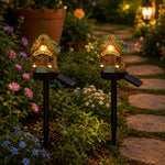 Fairy Mushroom & Flower House Solar Garden Lights for Outdoor Decor (Pack of 2)