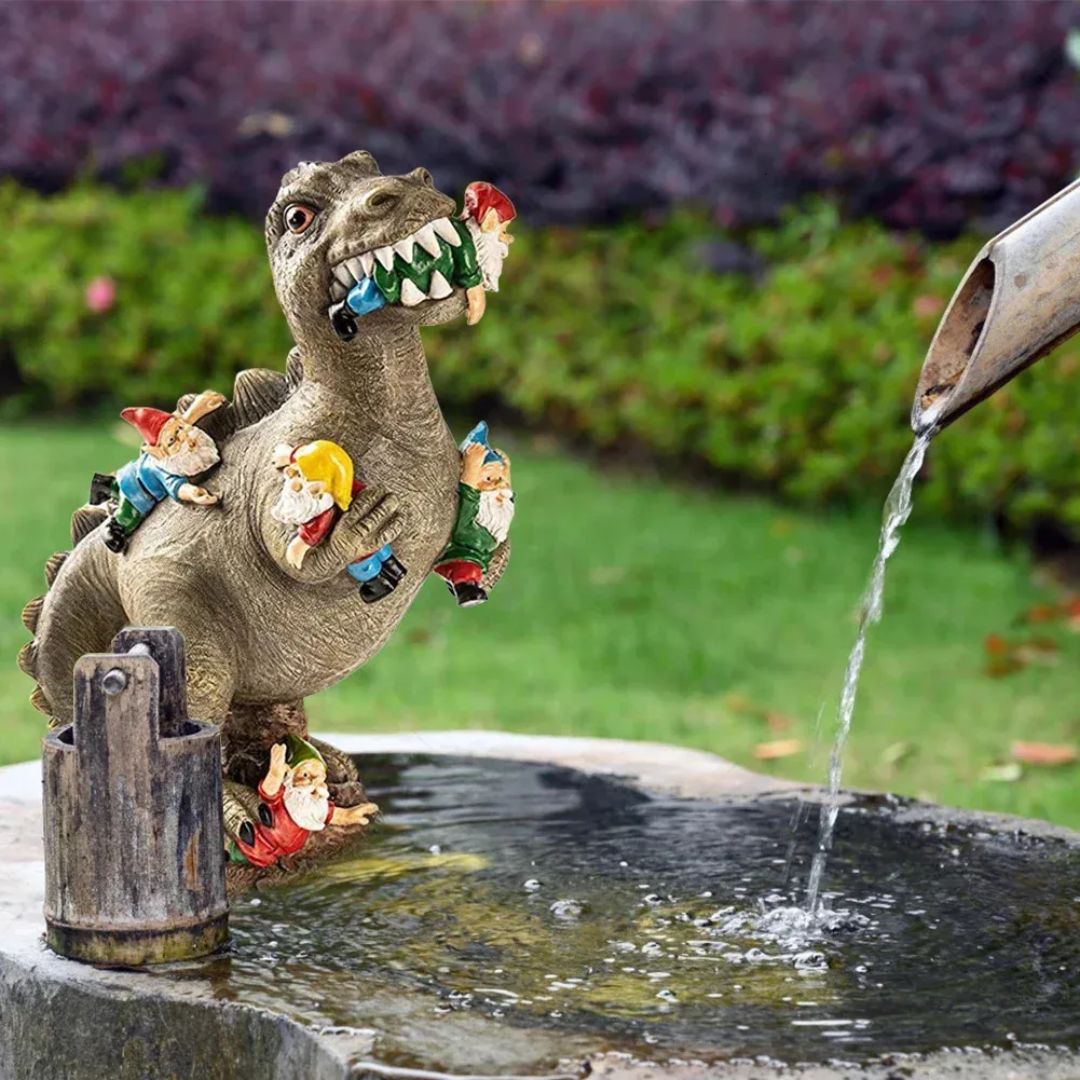 Funny Dinosaur Eating Gnomes Garden Statue Resin Decor