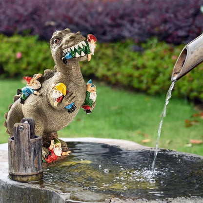 Funny Dinosaur Eating Gnomes Garden Statue Resin Decor