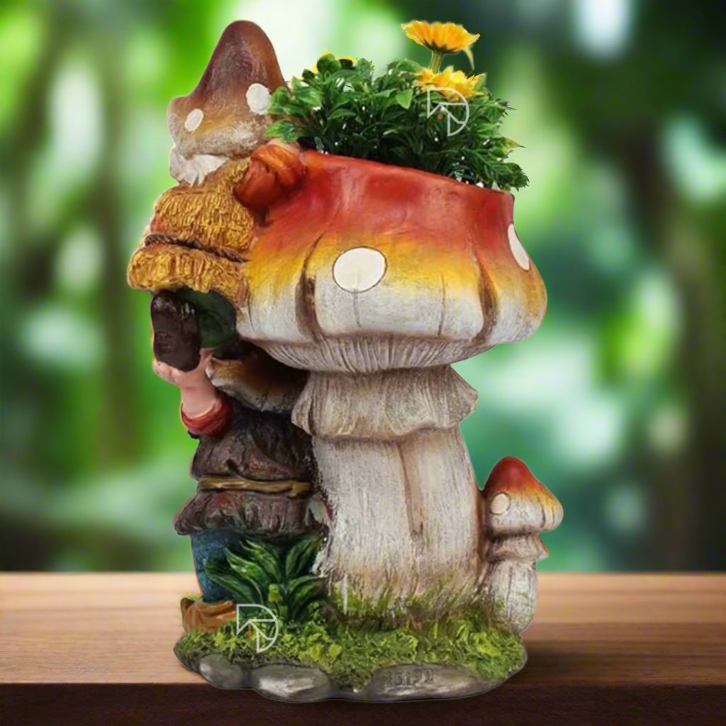 2 Gnome on Mushroom Planter