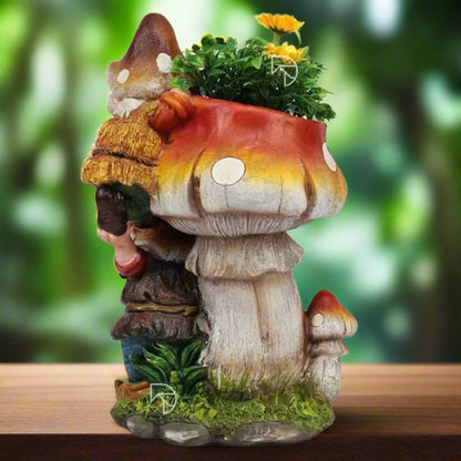 2 Gnome on Mushroom Unique Resin Indoor Planter