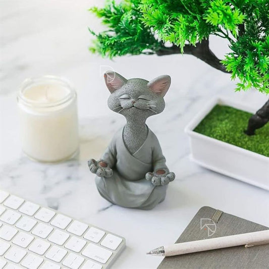 Happy Meditating Mini Cat Statues