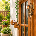 Monkey Climbing Wall & Door Combo - Resin Hanging Monkey Figurines (Set of 2)