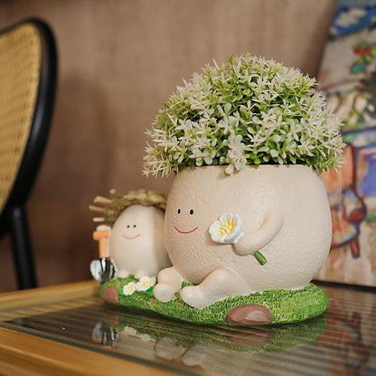Smiley Face Planter Pot with Straw Hat