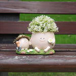 Smiley Face Planter Pot with Straw Hat