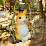 Yellow Bunny on Swing - Cute Hanging Rabbit Garden Decor