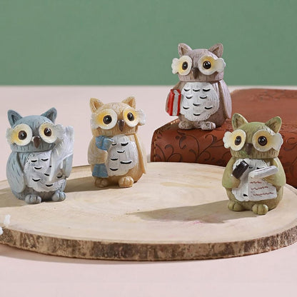 Mini Owl Figurines Set of 4 for Home, Fairy Garden & Indoor Decor