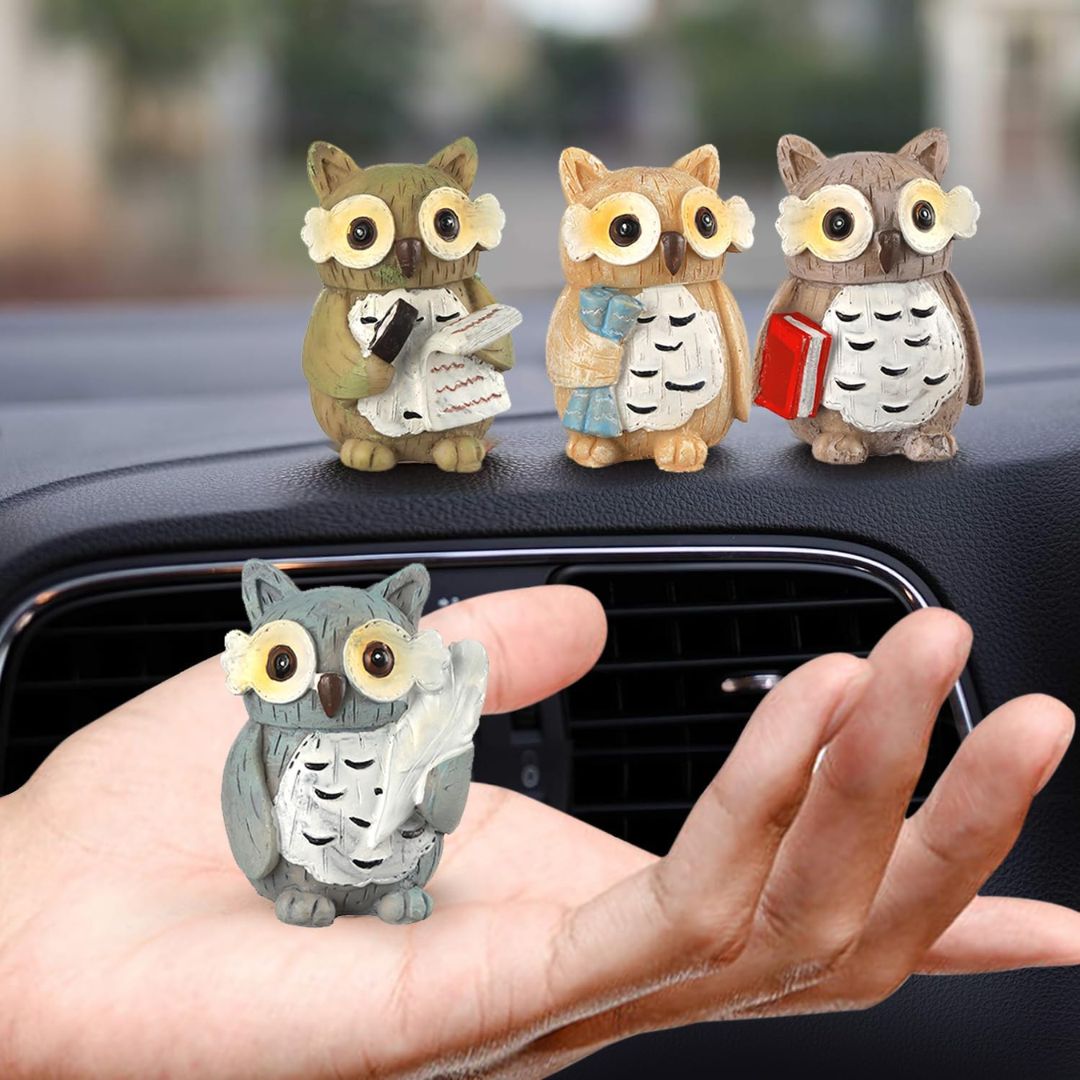 Mini Owl Figurines Set of 4 for Home, Fairy Garden & Indoor Decor