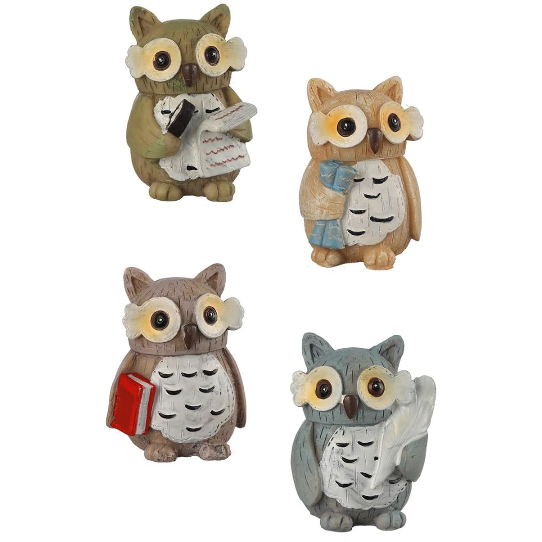 Mini Owl Figurines Set of 4 for Home, Fairy Garden & Indoor Decor