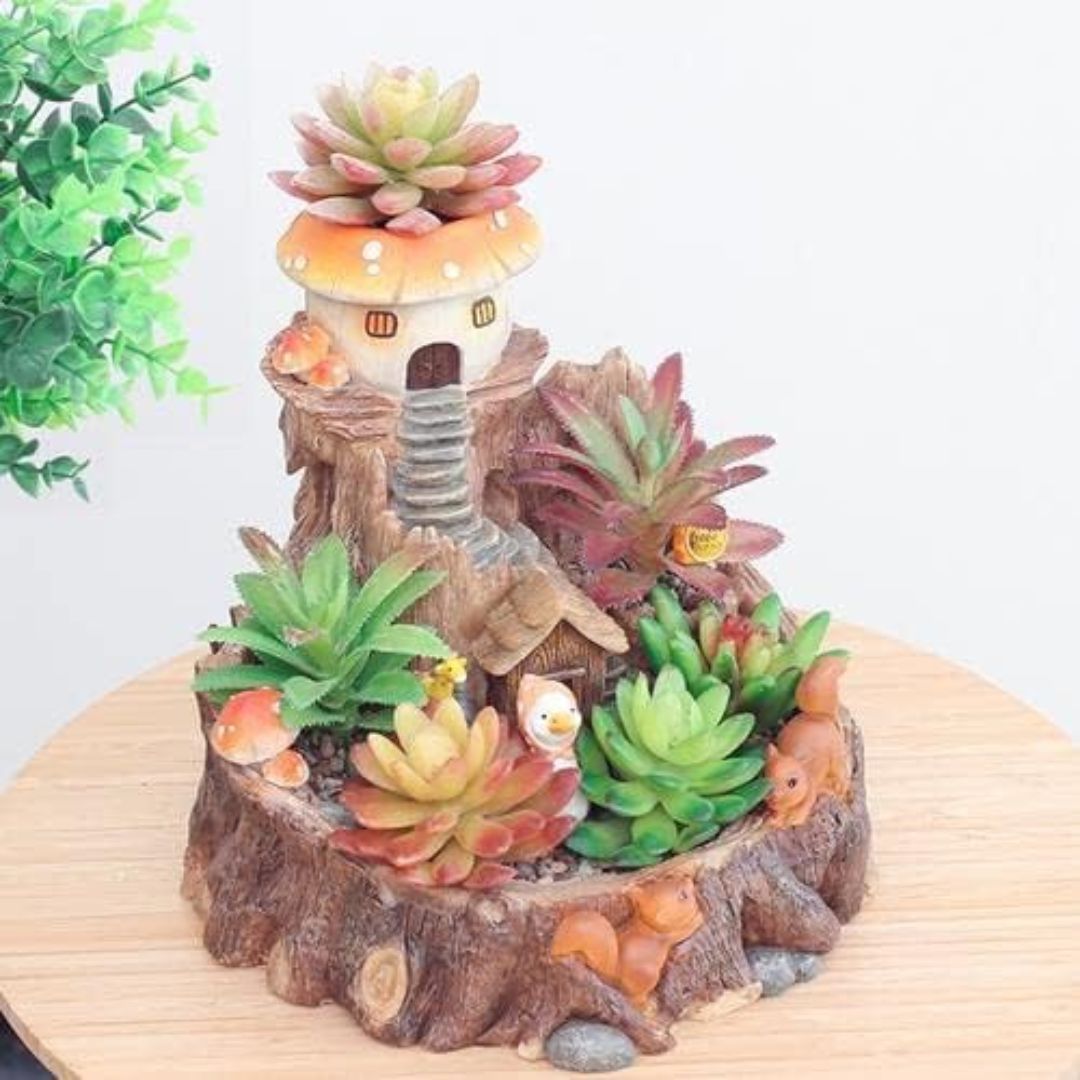 Fairy-Tale Mushroom Treehouse Resin Succulent Planter for Home & Garden Decor