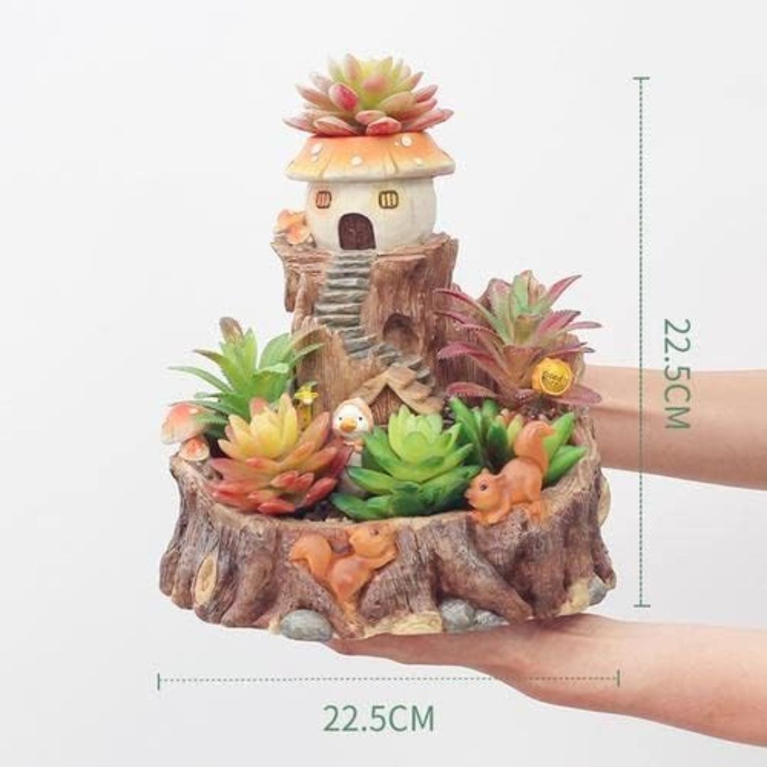 Fairy-Tale Mushroom Treehouse Resin Succulent Planter for Home & Garden Decor