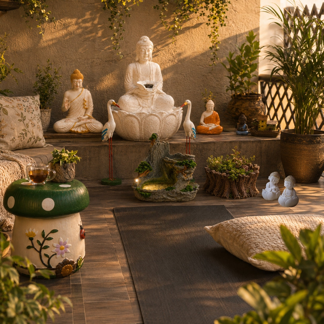 The Zen Sanctuary Set — Buddha Fountain & Meditation Corner Bundle
