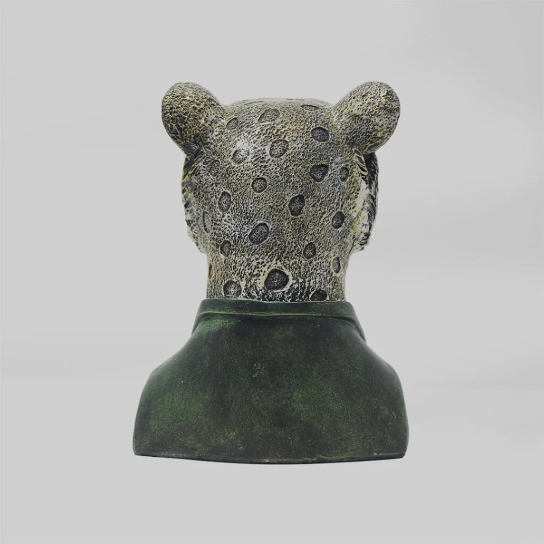 Leopard Bust Statue in Suit | Decorative Animal Head Sculpture – Home & Office Decor