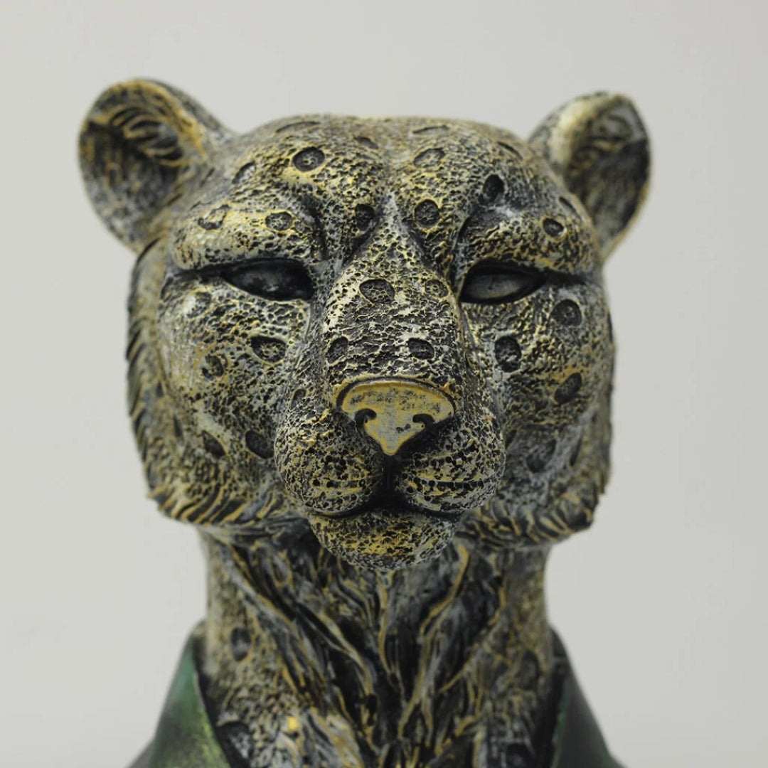 Leopard Bust Statue in Suit | Decorative Animal Head Sculpture – Home & Office Decor