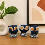 Set of 3 Blue Owl Figurines | Cute See No Evil Home Decor Statues