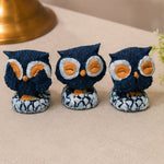 Set of 3 Blue Owl Figurines | Cute See No Evil Home Decor Statues