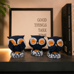 Set of 3 Blue Owl Figurines | Cute See No Evil Home Decor Statues
