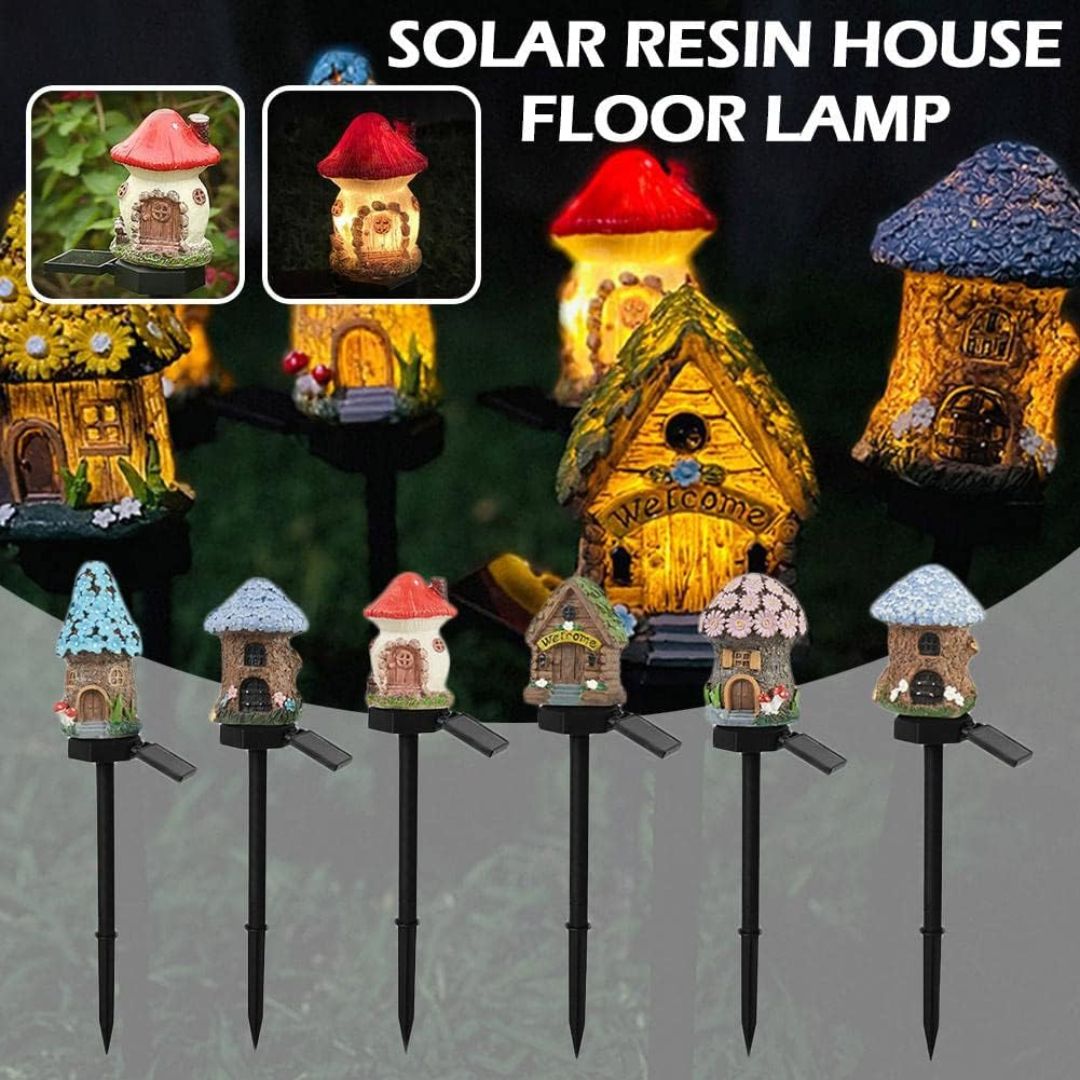 Fairy Mushroom & Flower House Solar Garden Lights for Outdoor Decor (Pack of 2)