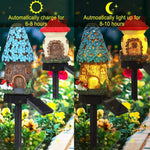 Fairy Mushroom & Flower House Solar Garden Lights for Outdoor Decor (Pack of 2)