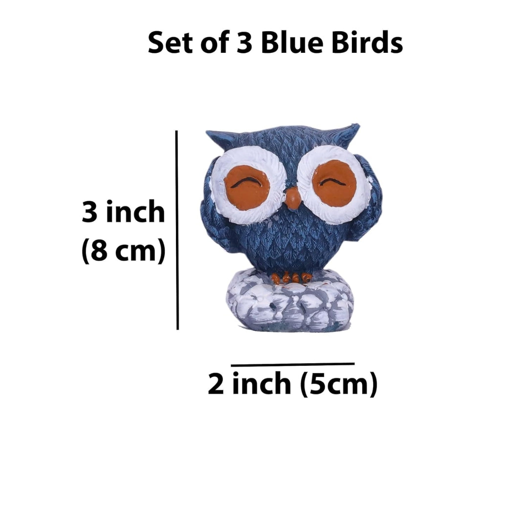 Set of 3 Blue Owl Figurines | Cute See No Evil Home Decor Statues