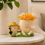 Smiley Face Planter Pot with Straw Hat