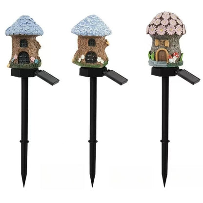 Fairy Mushroom & Flower House Solar Garden Lights for Outdoor Decor (Pack of 2)