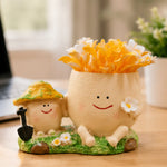 Smiley Face Planter Pot with Straw Hat