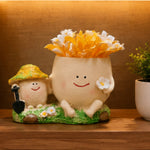 Smiley Face Planter Pot with Straw Hat