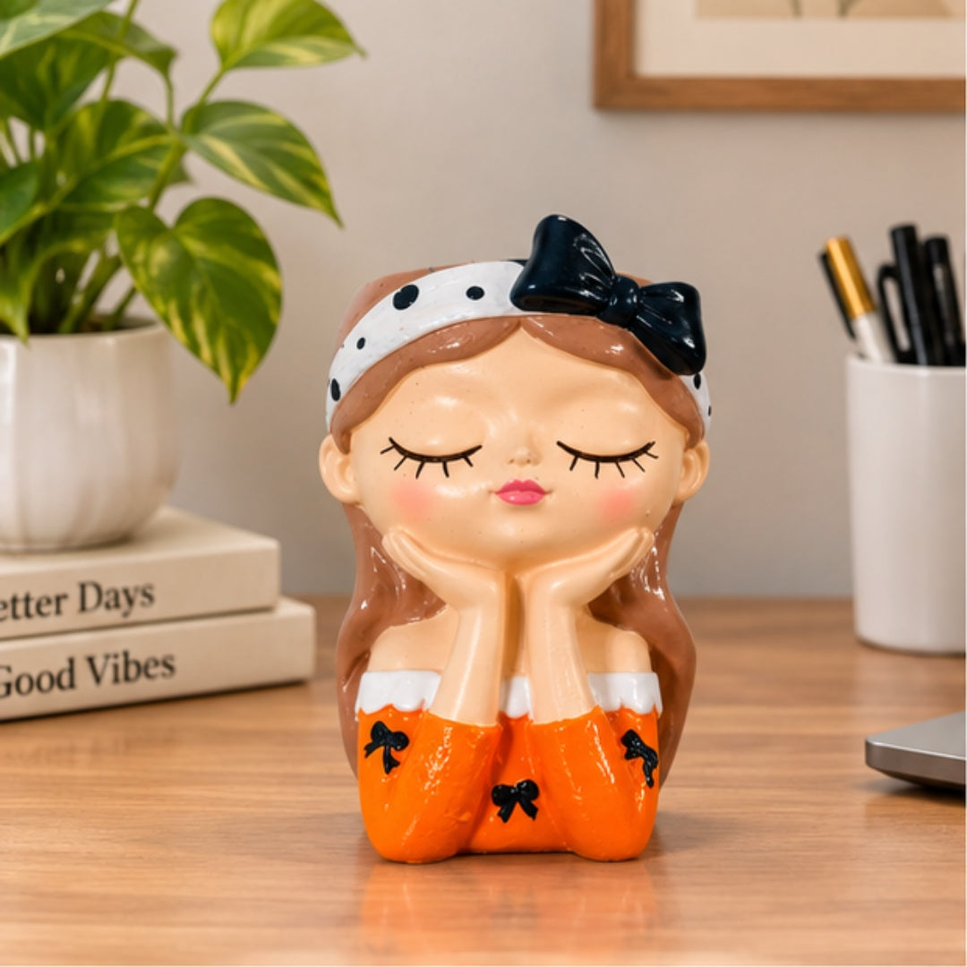 Cute Girl Face Planter Set - Resin Succulent Planters with Bow (Set of 5 Colors)