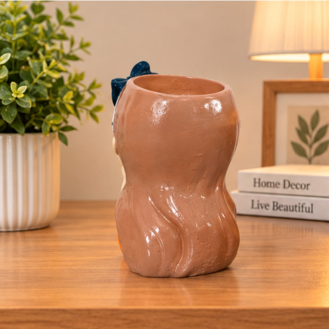 Cute Girl Face Planter Set - Resin Succulent Planters with Bow (Set of 5 Colors)