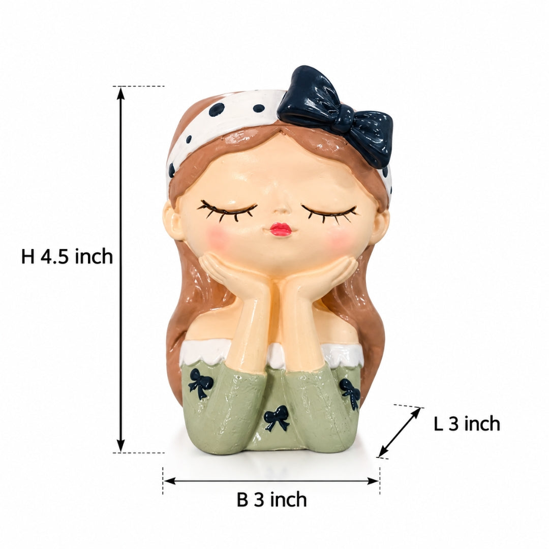 Cute Girl Face Planter Set - Resin Succulent Planters with Bow (Set of 5 Colors)