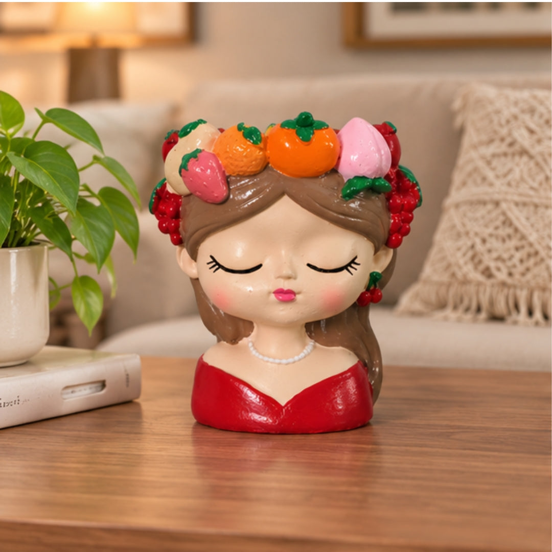 Fruit Crown Lady Bust Figurine | Cute Resin Decor 5 Colors