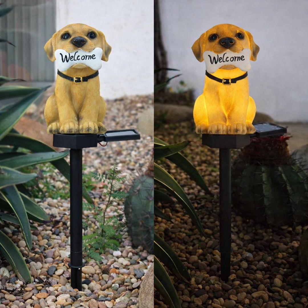 Solar Welcome Dog Garden Light for Outdoor Pathway, Lawn & Home Entrance Decor