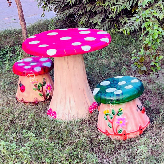 Mushroom Center Table with Two Sitting Stools