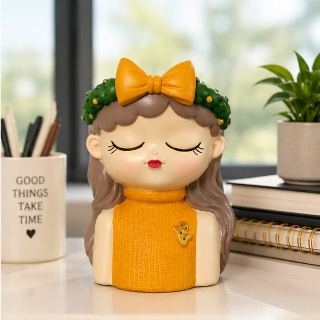 Cute Girl Face Planter with Flower Crown ( Big ) - Resin Succulent Planter (Multiple Colors)