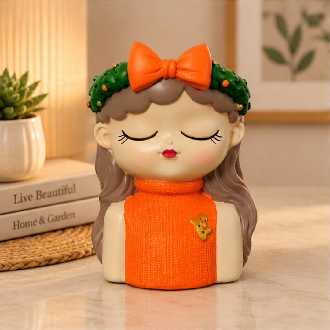 Cute Girl Face Planter with Flower Crown ( Big ) - Resin Succulent Planter (Multiple Colors)